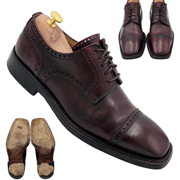 Calzoleria Harris Italy Mens 10.5 Burgundy All Leather Dress Shoes Derby Oxfords